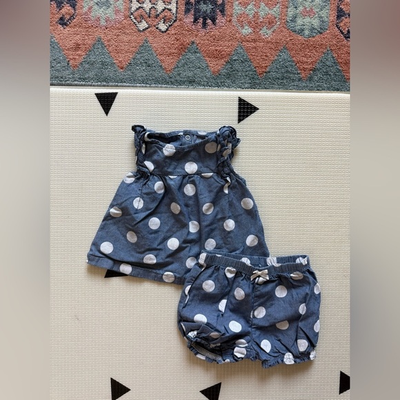 Carter's|Baby girl two piece matching set in Blue & White Polka Dot•top & shorts - Picture 6 of 6